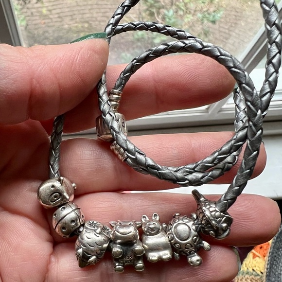 Authentic,retired Pandora charms,leather bracelet - Picture 2 of 2